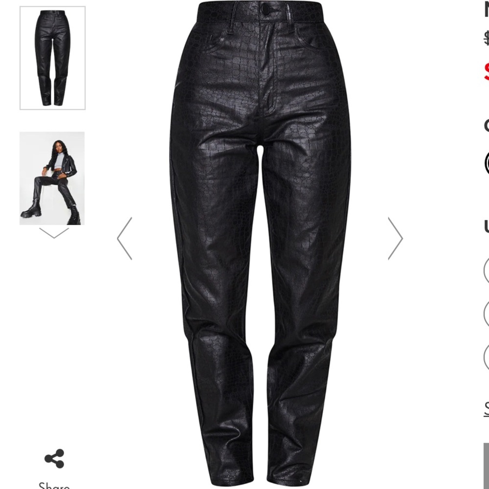 PrettyLittleThing Black Croc Coated Denim Mom Jeans, Size 10